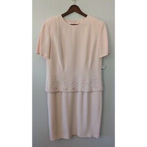 Talbots Silk Embroidered Dress Sz 12 Blush Mother Of The Bride Wedding Guest NWT